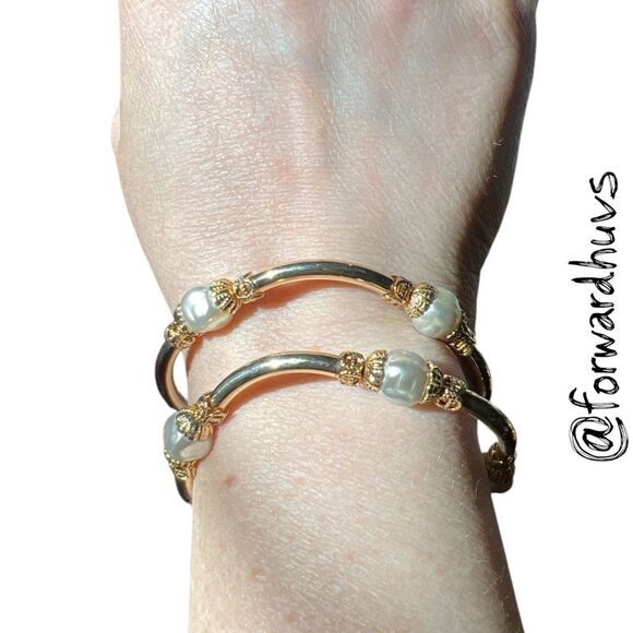 Gold Tone Wrap Bracelet – Elongated Beads, Faux Pearls, Chains & Spacers - Picture 3 of 7
